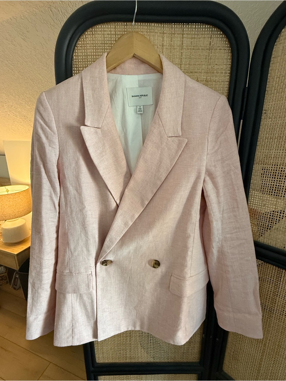 Banana Republic Light Pink Double-Breasted Linen Blend Blazer